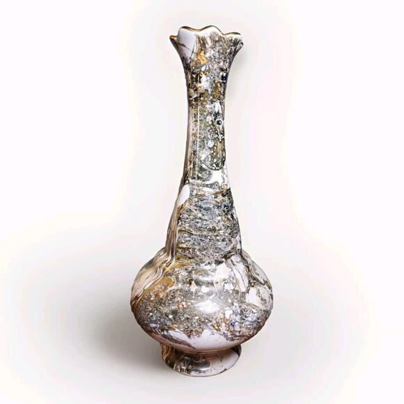 Vtg Sumerbank Turkey YPS VASE Hand Painted Porcelain MCM Bronze Blue Cream Swirl - Picture 5 of 8